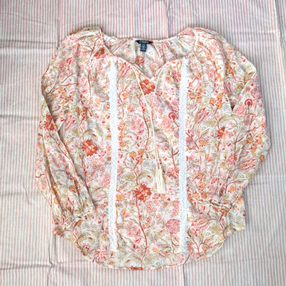 Chaps Top Cream with pink florals 100% Cotton
